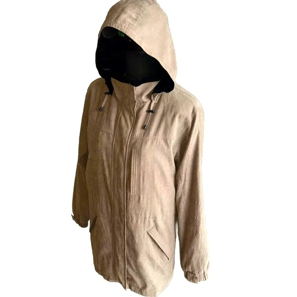 ST. JOHNS BAY Tan Hooded Outdoor Jacket Oversized Fit Mid-length Parka Sz Small - Picture 3 of 16